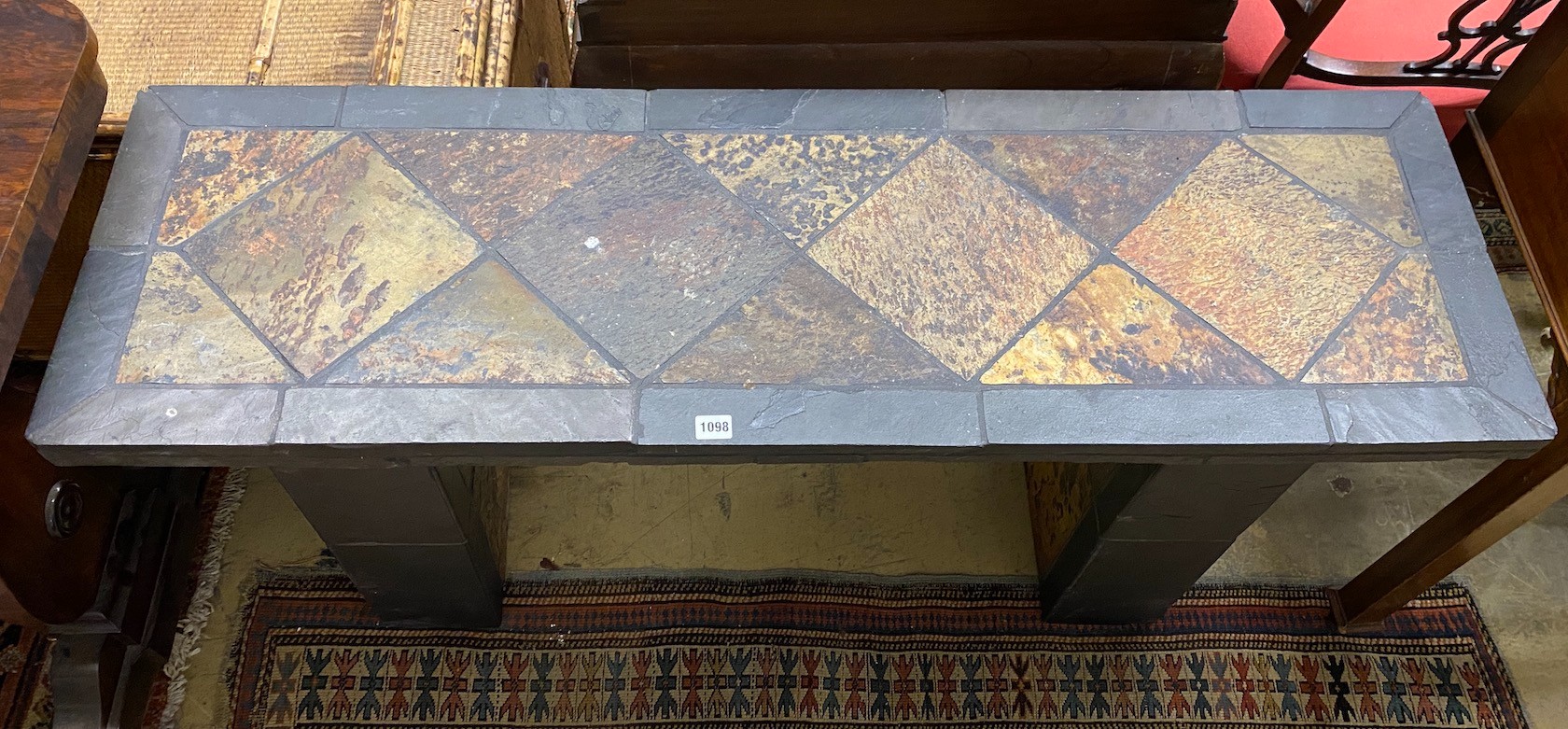 A South African rectangular slate console table, width 131cm, depth 40cm, height 65cm